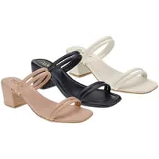 Kit 3 Pares Sandália Feminina Luranto Tamanco Salto Médio Tiras