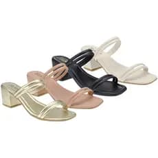 Kit 4 Pares Sandália Feminina Luranto Tamanco Salto Médio Tiras Confortável