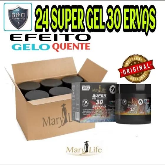 Kit 24 Super Gel 30 Ervas Termo Ativo 250g Efeito Gelo Quente Pote - Mary Life