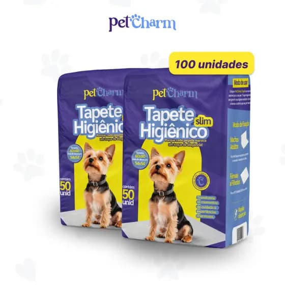 Tapete Higiênico PetCharm Slim -Tamanho 50cm x 60cm - Pacote com 100 unidades Para Cachorros