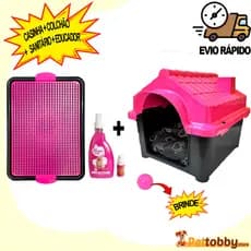 Kit Casinha de Cachorro N 2 Com Caminha Sanitário Tapete Higiênico Educador Xixi sim Casa Pet