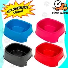 Kit 4 Comedouros Pote de Ração e Água Médio Porte 500ML Comedouro Cachorro Gato