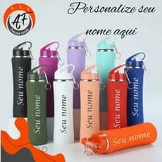 Garrafa de Aluminio 750ml com Chaveiro Mosquetão personalizada com nome a laser