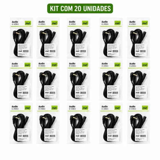 Kit 20 Cabos Extensores de Áudio P2 Macho 90 Graus para P2 Fêmea 3,5mm 1,8 Metros Fone Caixa de Som Atacado E Varejo