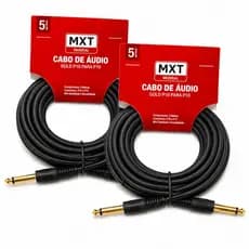 Kit 2 Cabos P10 Mono 5 Metros MXT Gold Para Guitarra ViolãoTeclado Áudio Profissional Premium