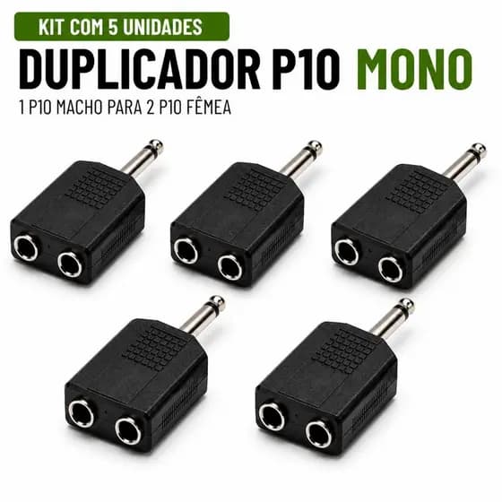 Kit 5 Adaptadores Duplicador P10 Mono Macho Para 2 P10 Fêmea Atacado