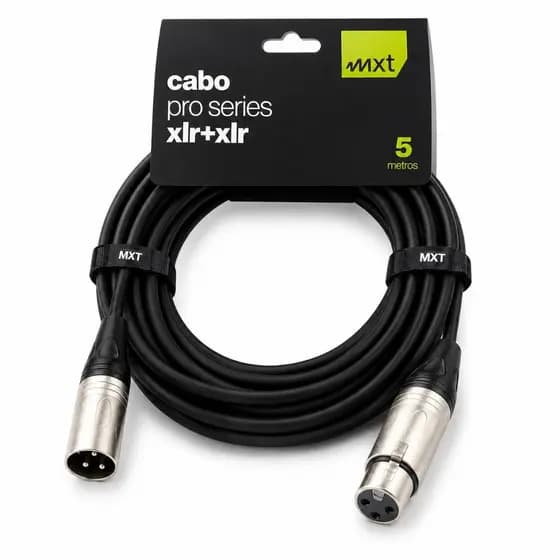Cabo Microfone XLR Macho XLR Fêmea 5m MXT Profissional Para Mesas De Som Interfaces De Audio Mixers