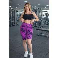 Bermuda Feminina Marmorizada Ciclista Fitness Academia Cintura Alta Suplex Treino
