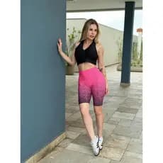 Bermuda Feminina Degradê Ciclista Cintura Alta Fitness Academia Treino Confortável