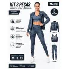 Conjunto Fitness Feminino Jaqueta Bomber + Top + Legging Marmorizado Academia Suplex