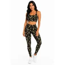 Conjunto Feminino Camuflado fitenss/Onça Top Trançado Legging Camuflada/Onça Academia Fitness Para Mulheres