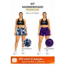 Kit com 2 shorts academia feminino fitness marmorizado, cintura alta, meia coxa, tecido grosso premium, Tie-Dye