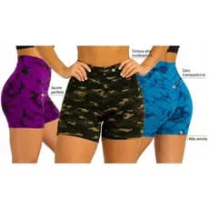 Kit 3 Shorts Marmorizados Femininos Fitness Cintura Alta