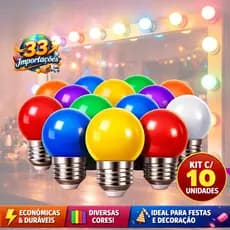 Kit 10 Lâmpadas LED Coloridas Bolinha E27 Bulbo Decorativa Luz Colorida Festa Quarto Bar Iluminação Bivolt