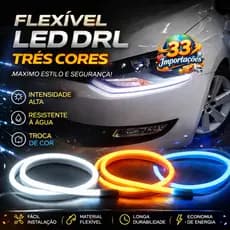 Kit 2 Fita LED DRL Flexível 60cm Farol Seta Sequencial 3000K 6000K Luz Diurna Automotiva Universal Premium