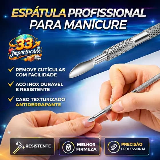 Empurrador De Cutícula Profissional Aço Inox Ponta Dupla 12cm Espátula Removedor De Unha Manicure Pedicure