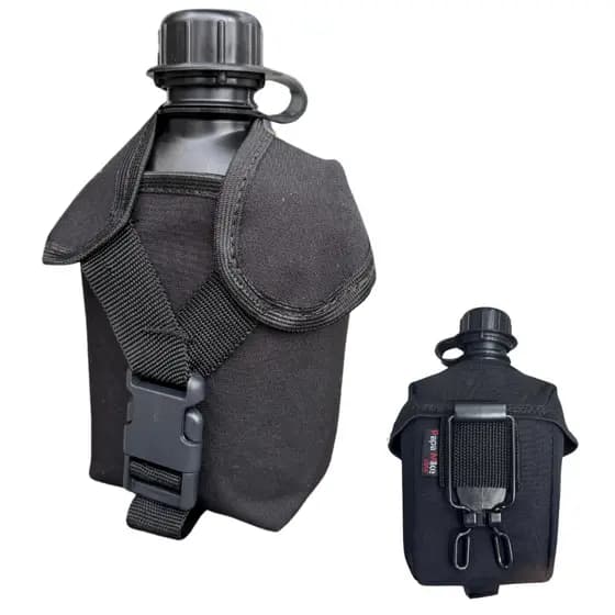 KIT CANTIL BÉLICA 900ML + CAPA DE CANTIL RIVER PRETO GRAMPO ENCAIXE RÁPIDO GARRAFA RECRUTA RESISTENTE PLÁSTICO