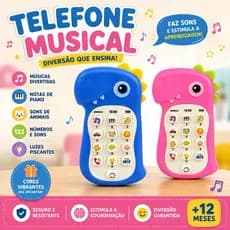 Celular Infantil Musical Dino com Luz e Som Brinquedo Educativo Interativo