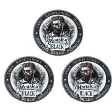 3 cera Modeladora Preta Black Pigmentada 120g monster barber !
