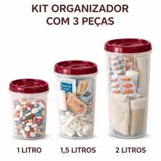 Kit Organizador Porta Mantimento Multiuso 3 Peças Alimentos Linhas Botão