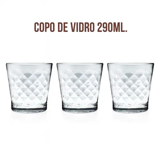 Jogo 3 Copos Vidro Buble 290Ml Água Suco Cozinha Copa