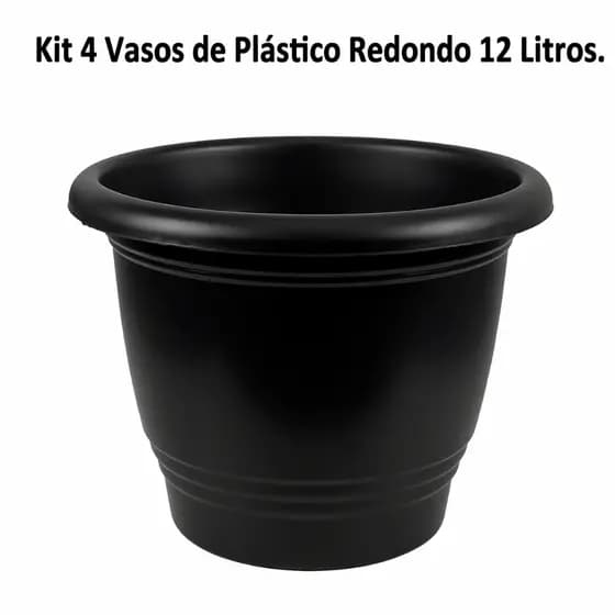4 Vasos Plástico Redondo 12 Litros Terracota Preto Jardinagem Flores Plantas Ornamentos