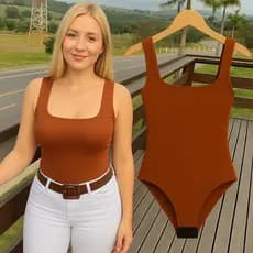 Body Collant Feminino Regata Blusa Decote Quadrado Com Forro Estilo Blogueira