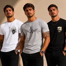 Kit 3 Camisetas Masculinas Básica Estampada Manga Curta 100% Algodão Confortável Promoção Gola Redonda Versátil