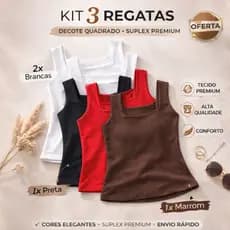 Kit 3 Blusas Feminina Regata Decote Quadrado Suplex Verão Basica Lisa Moda Elegante Tendencia Bolgueira