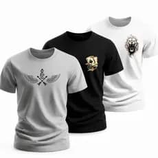 Kit 3 Camisetas Camisa Blusa Masculina Premium Algodão Gola Redonda Confortável Estampada