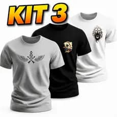 Kit c/3 Camiseta Masculina Camisa Blusa 100% Algodão Estampada manga Curta