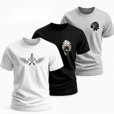 Kit 3 Peças Camisa Algodão T-shirt Camiseta Masculino Premium Casual Básica
