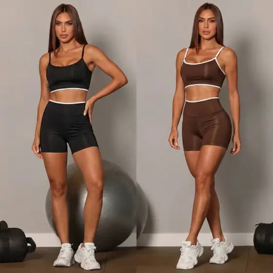 Conjunto de academia liso zero transparência poliamida top e shorts empina bumbum