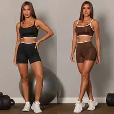 Conjunto de academia liso zero transparência poliamida top e shorts empina bumbum