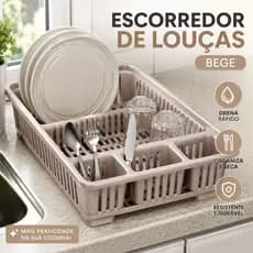Escorredor de Louças 12 Pratos Cozinha Plástico Bege Escorredor Louça Copos Talheres