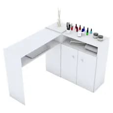 Mesa Manicure Grande Completa Em L Com 2 Portas Moderna Para Salão De Beleza Pedicure Lash Estética
