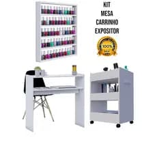 Kit Mesa Manicure Carrinho Auxiliar Expositor De Esmaltes 100% MDF Premium
