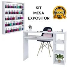 Kit Mesa Para Manicure 110CM Expositor De Esmaltes Grande 100% MDF Salão De Beleza Cabeleireiro Estética Cílios