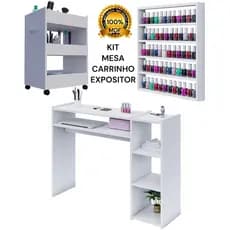 Kit Mesa Manicure 110CM Carrinho Auxiliar Expositor De Esmaltes 100% Premium