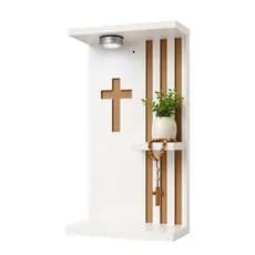Oratório Ripado 100% Mdf Suporte Parede Cruz Com Led Cantinho Da Oração