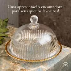 Queijeira de Cristal Wolff Imperatriz Com Fio de Ouro - Borda Dourada