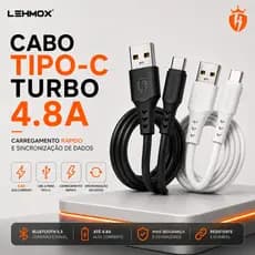 Cabo USB Tipo C Turbo Carga Rápida 4.8A Reforçado | Compatível com Celular Tablet iPad Android iOS iPhone Apple Samsung
