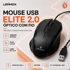 Mouse com Fio USB 2.0 Elite 1000-1600 DPI Profissional Óptico | Para Computador PC Notebook MacBook iOS Windows Linux