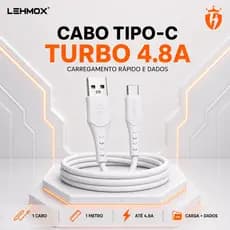 Cabo USB Tipo C Turbo Branco Carga Rápida Reforçado | Compatível com Celular Tablet iPad Android iOS iPhone Apple