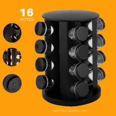 Porta Temperos Base Giratório preto 16 Potes - Condimentos TOP
