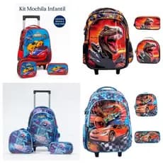 Mochilas Infantil Kit Escolar Mochila + Lancheira + Estojo Mochila de Carrinho Menino