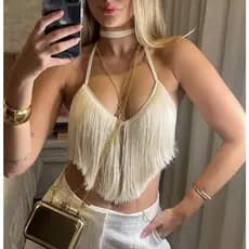 Cropped de franjas estiloso moda balada