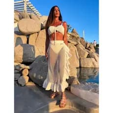 Saia longa saída de praia luxo renda com babado para praia