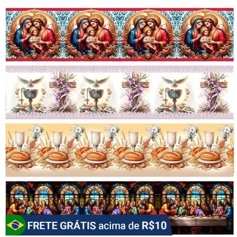 12 Barrinha Pano Prato Tema Religioso Tricoline 85% Poliester 15% Algodão