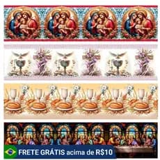12 Barrinha Pano Prato Tema Religioso Tricoline 85% Poliester 15% Algodão